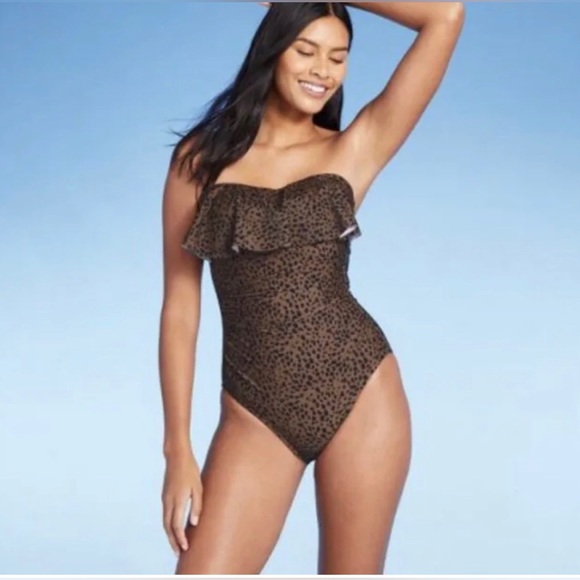 Kona Sol Other - Leopard print strapless one piece bathing suit